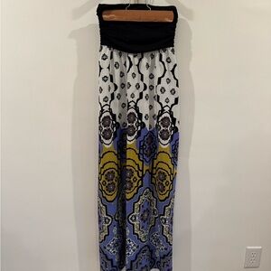 Anthropologie Strapless Black, White, Blue Maxi Dress